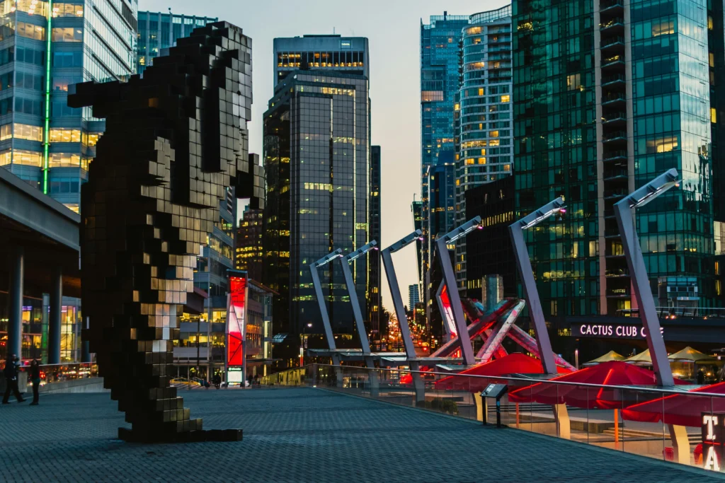 Vancouver city with vibrant storefronts and retail shops.